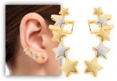 BS2738 Brinco Ear Cuff folheado a ouro em forma de estrelas c/ apliques de prata